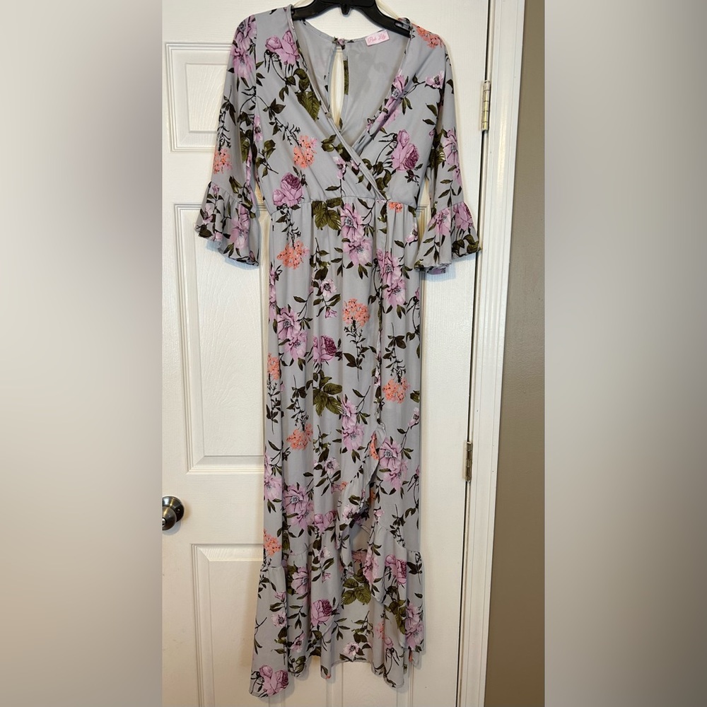 Pink Lily floral blue dress